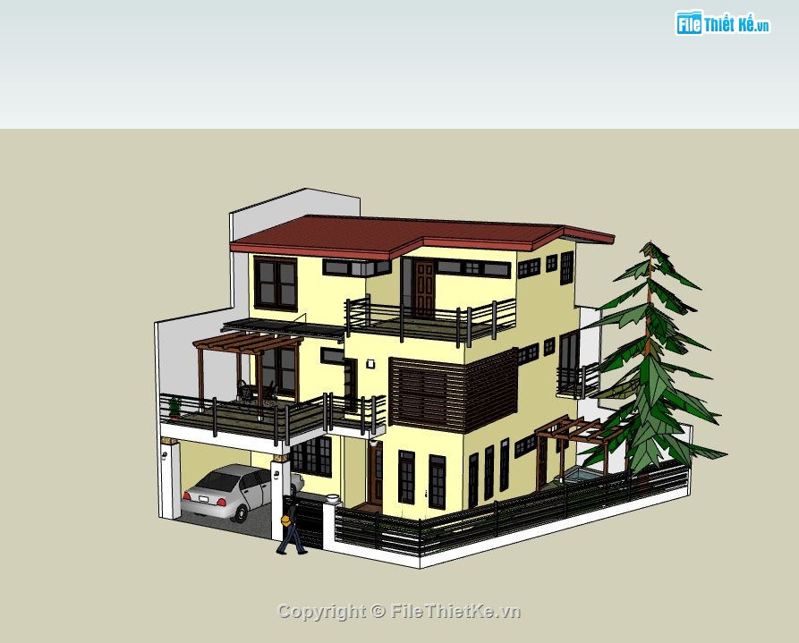 Biệt thự 3 tầng,model su biệt thự 3 tầng,biệt thự 3 tầng file su