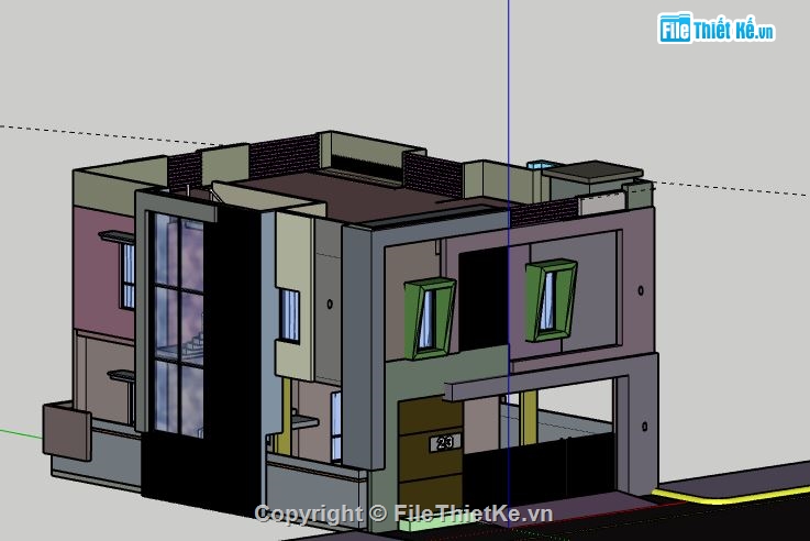 Nhà phố 2 tầng,model su nhà phố 2 tầng,sketchup nhà phố 2 tầng