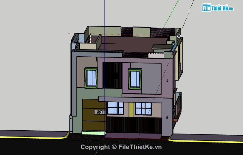 Nhà phố 2 tầng,model su nhà phố 2 tầng,sketchup nhà phố 2 tầng