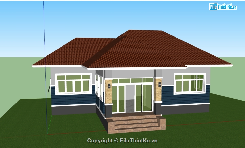 biệt thự 1 tầng,3d biệt thự 1 tầng,sketchup biệt thự 1 tầng,file su biệt thự 1 tầng