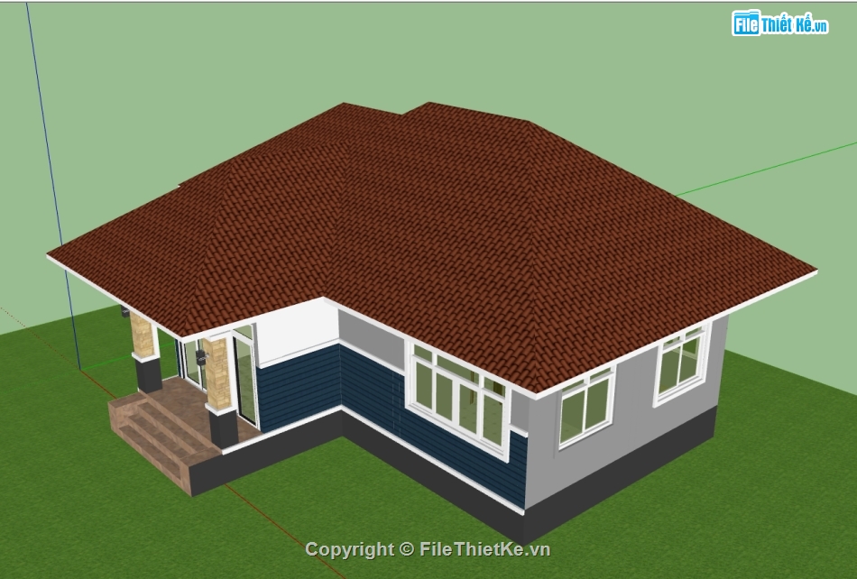 biệt thự 1 tầng,3d biệt thự 1 tầng,sketchup biệt thự 1 tầng,file su biệt thự 1 tầng