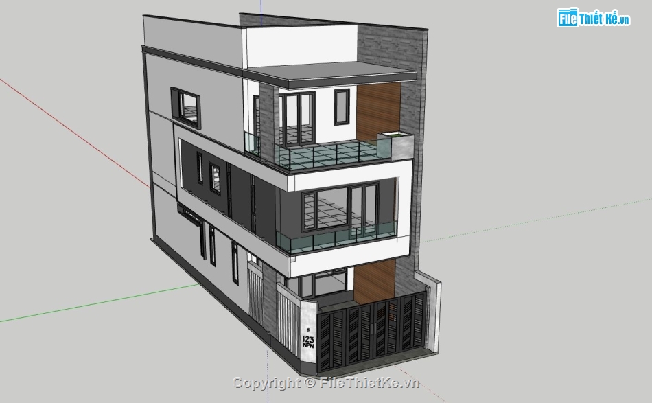 nhà phố 3 tầng,Thiết kế nhà phố,file sketchup nhà phố,mẫu nhà hiện đại