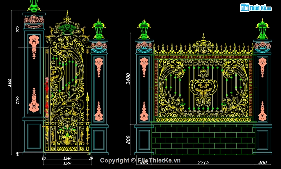 Cửa cổng biệt thự,Bản vẽ mẫu cổng biệt thự,cửa cổng hàng rào đẹp,File cad cửa cổng cnc đẹp,Autocad cửa cổng hàng rào cnc
