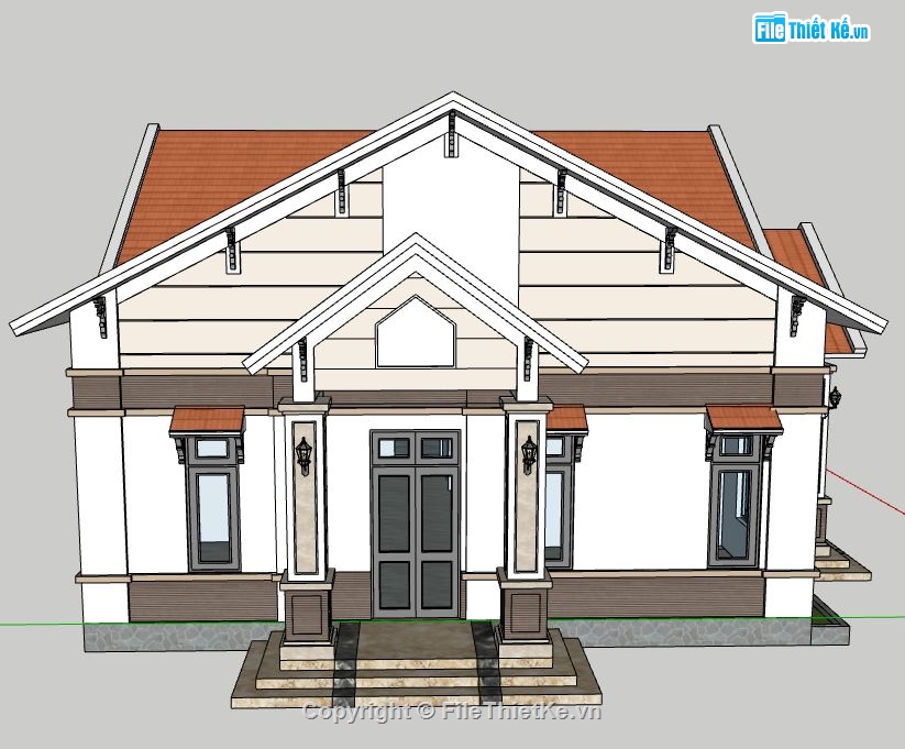 model su biệt thự,biệt thự 1 tầng sketchup,file 3d su biệt thự 1 tầng