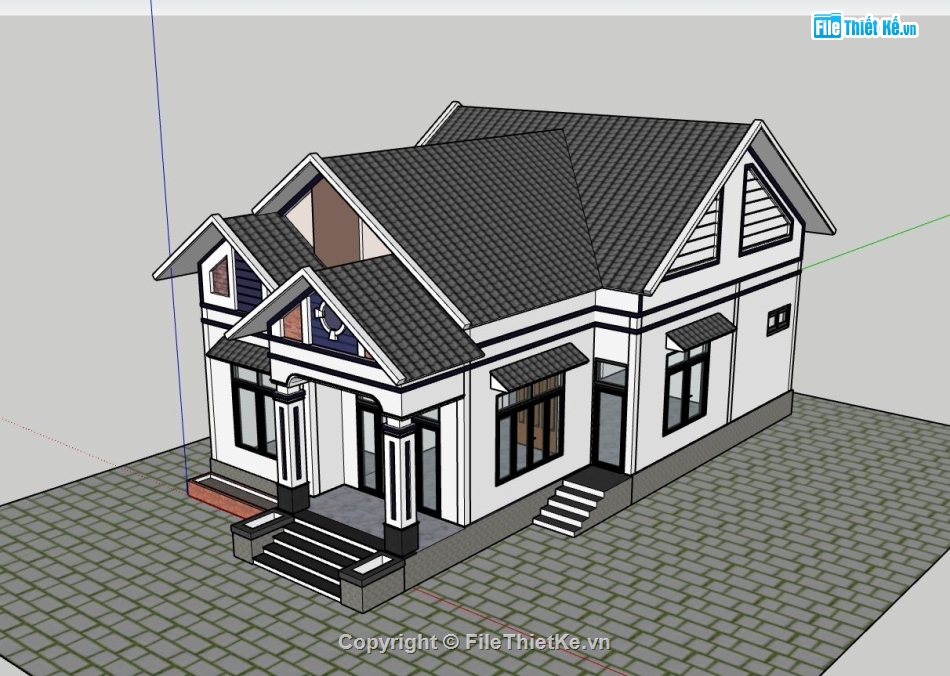 Thiết kế biệt thự 1 tầng,biệt thự 1 tầng,biệt thự sketchup,model su biệt thự 1 tầng