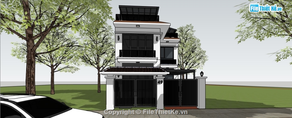 biệt thự 2 tầng,sketchup biệt thự,su biệt thự 2 tầng 1 tum