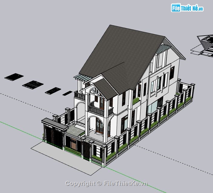 Biệt thự 2 tầng,model su biệt thự 2 tầng,biệt thự 2 tầng file su,file sketchup biệt thự 2 tầng