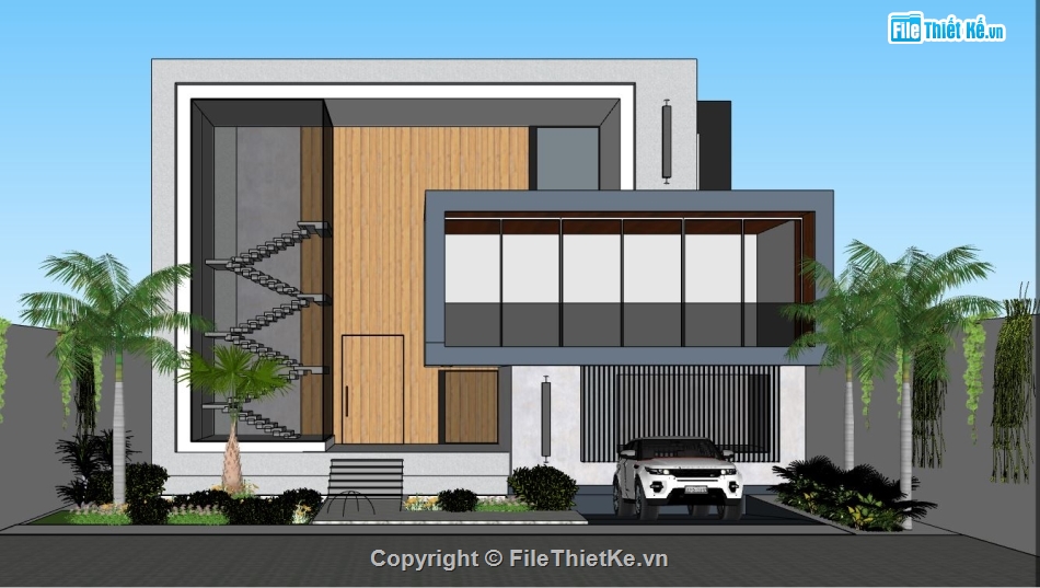 biệt thự sketchup,biệt thự đẹp 2 tầng,file sketchup biệt thự