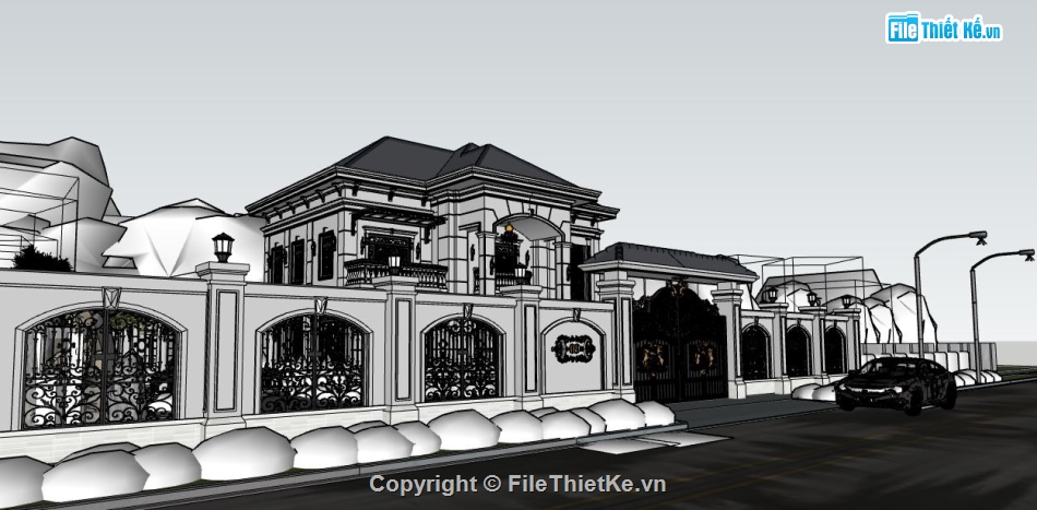 file sketchup biệt thự tân cổ điển,biệt thự sketchup,sketchup biệt thự