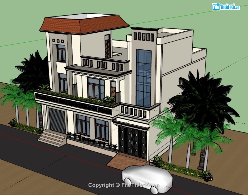 Biệt thự 3 tầng,model su biệt thự 3 tầng,file sketchup biệt thự 3 tầng