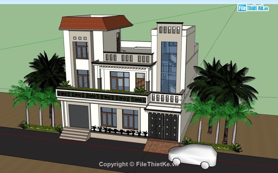 Biệt thự 3 tầng,model su biệt thự 3 tầng,file sketchup biệt thự 3 tầng