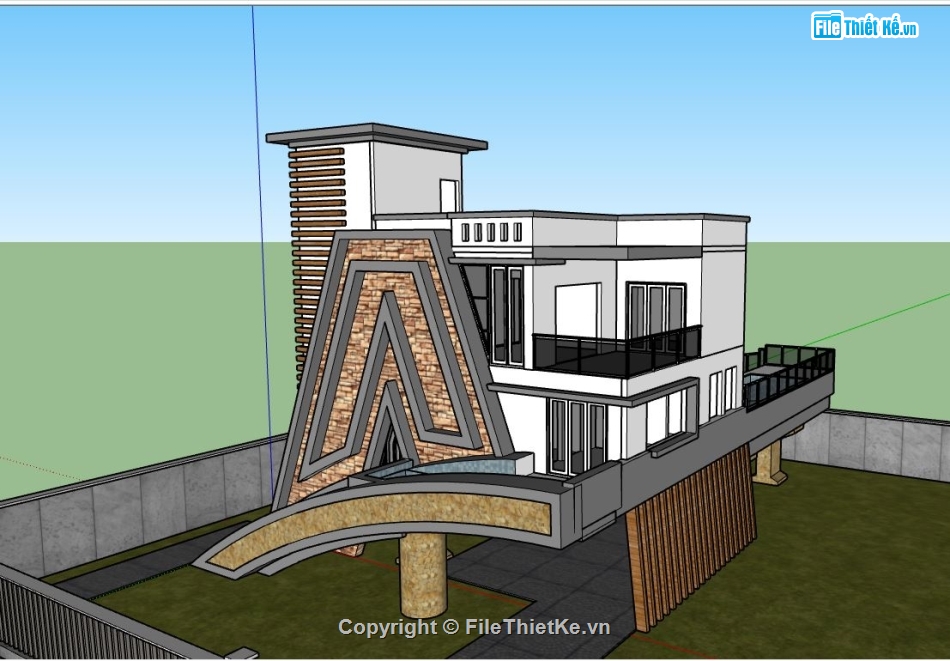 biệt thự sketchup,file 3d sketchup,sketchup biệt thự,Thiết kế biệt thự