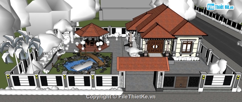 file su biệt thự,sketchup biệt thự,Thiết kế biệt thự 1 tầng