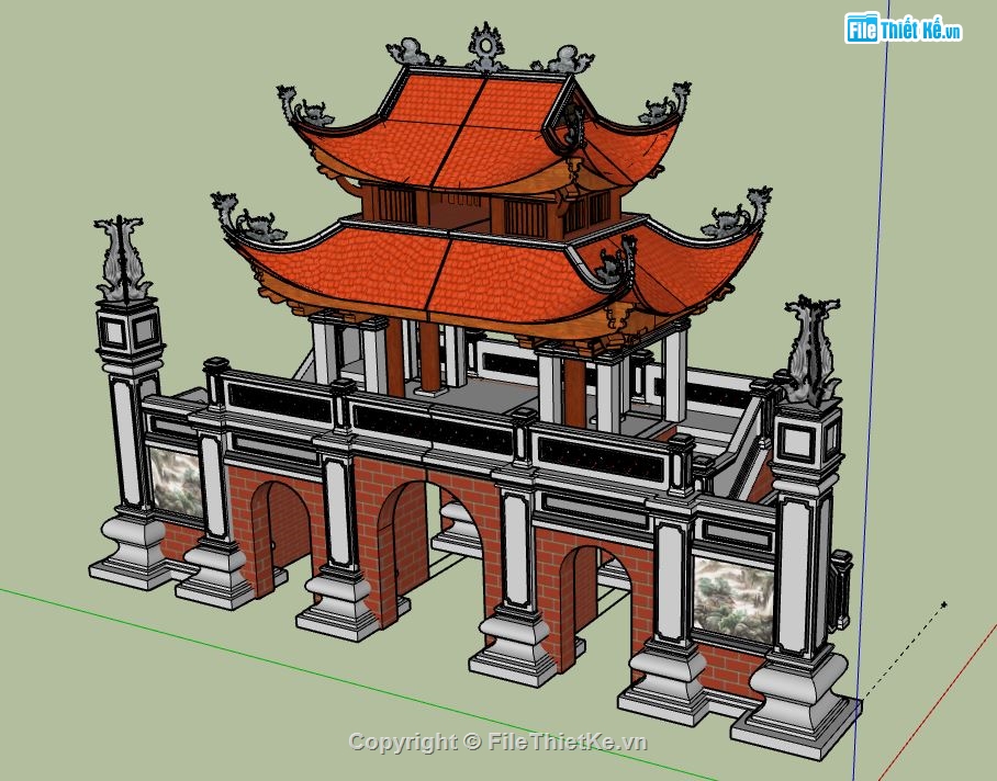 Cổng tam quan,Model su cổng tam quan,cổng tam quan file su,sketchup cổng tam quan