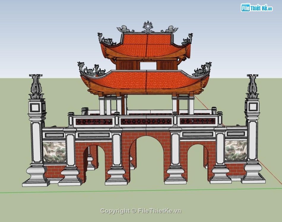 Cổng tam quan,Model su cổng tam quan,cổng tam quan file su,sketchup cổng tam quan