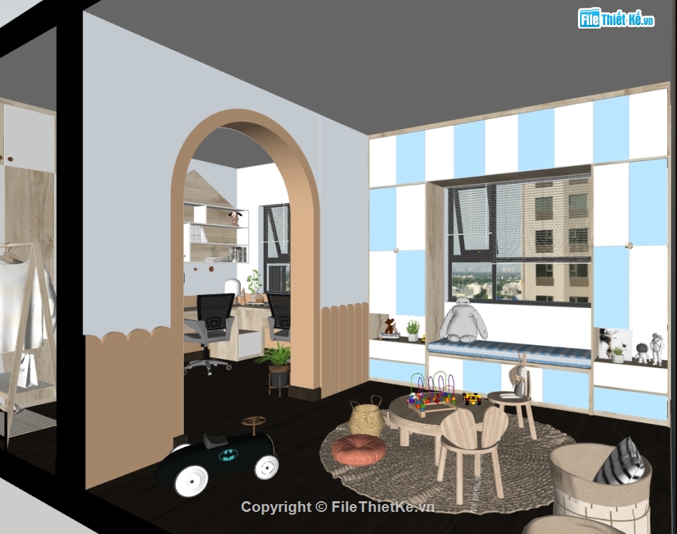 thiết kê phòng trẻ em,file sketchup nội thất phòng trẻ em,dựng mẫu phòng trẻ em hiện đại
