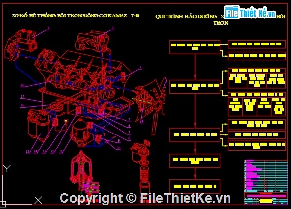 hệ thống bôi trơn,động cơ Kamaz,bản vẽ hệ thống bôi trơn