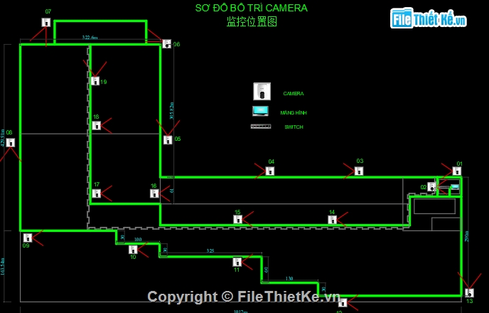 hệ thống camera,bản vẽ thiết kế autocad camera,bố trí camera,thiết kế hệ thống camera