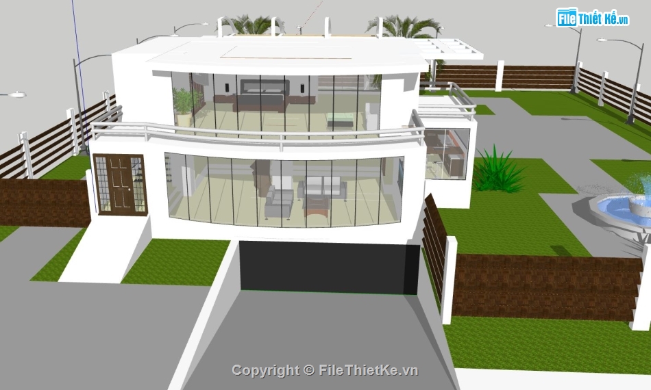 biệt thự 2 tầng,mẫu biệt thự 2 tầng,sketchup biệt thự 2 tầng,su biệt thự 2 tầng