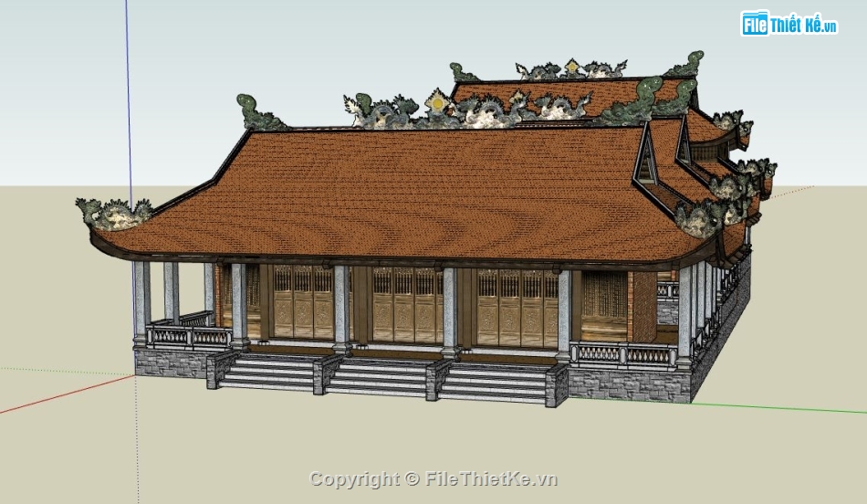 file sketchup,mẫu chùa đẹp,sketchup mẫu chùa