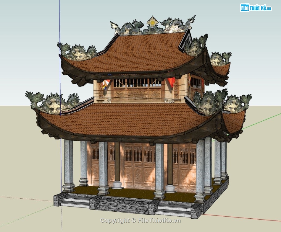 sketchup đình,mẫu đình chùa sketchup,Dựng mẫu đình sketchup