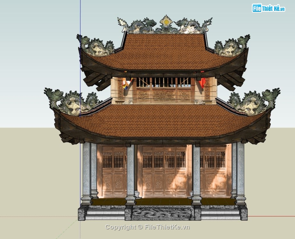 sketchup đình,mẫu đình chùa sketchup,Dựng mẫu đình sketchup