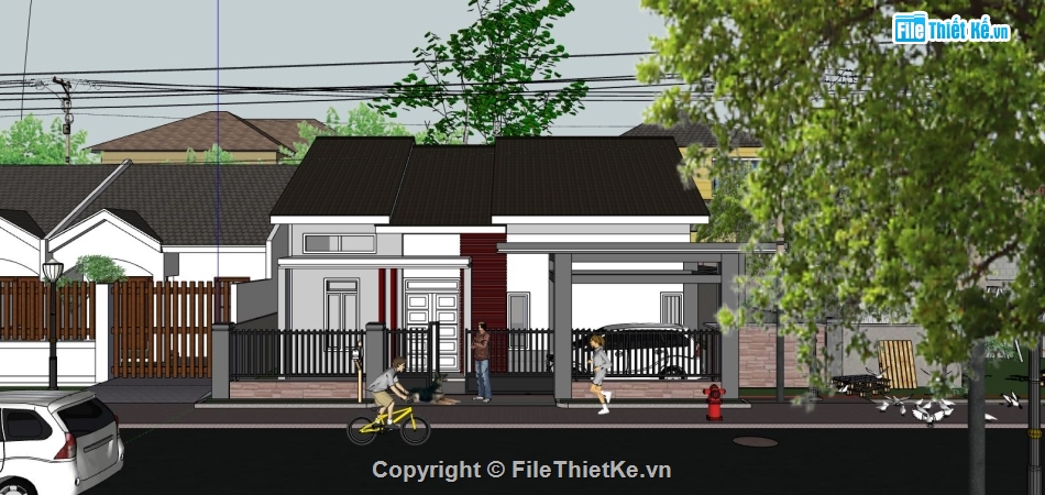 model su nhà cấp 4,mẫu nhà cấp 4 sketchup,thiết kế nhà cấp 4 sketchup