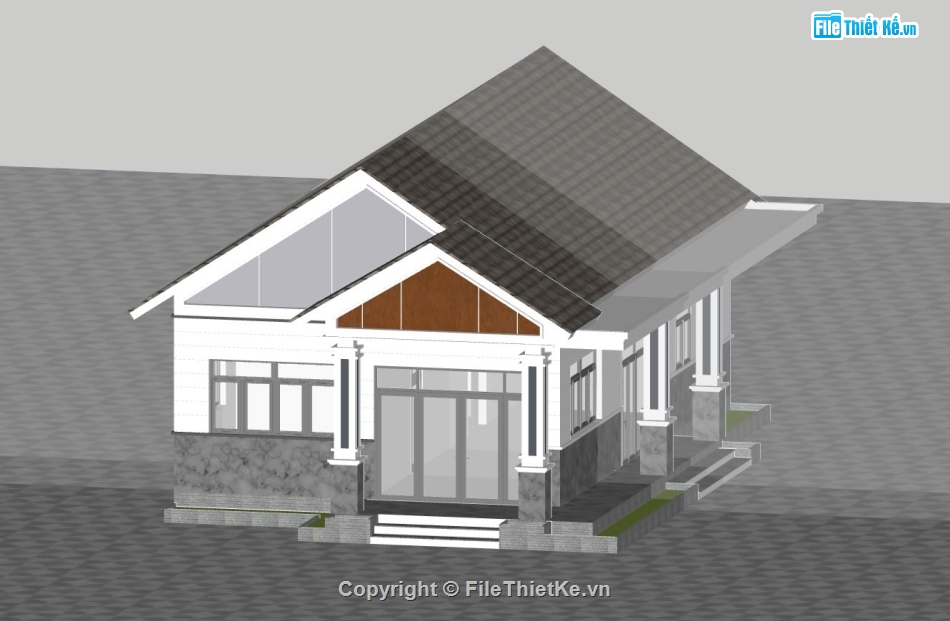 sketchup nhà 1 tầng,mẫu nhà 1 tầng,nhà phố sketchup