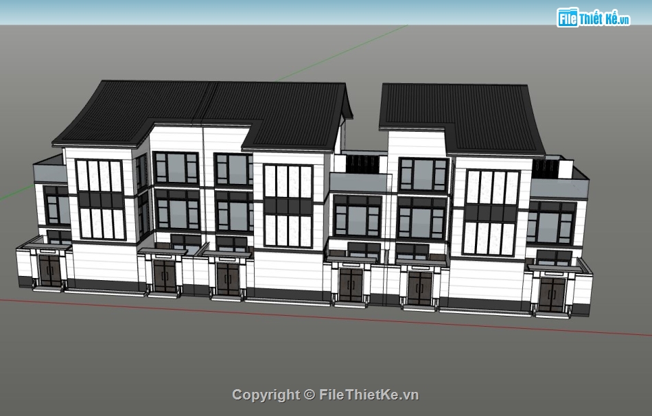 nhà phố 2 tầng,sketchup nhà phố 2 tầng,model su nhà phố 2 tầng