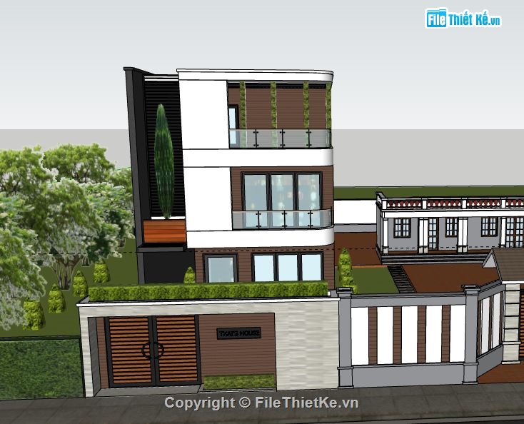 Nhà phố 3 tầng,model su nhà phố 3 tầng,sketchup nhà phố 3 tầng