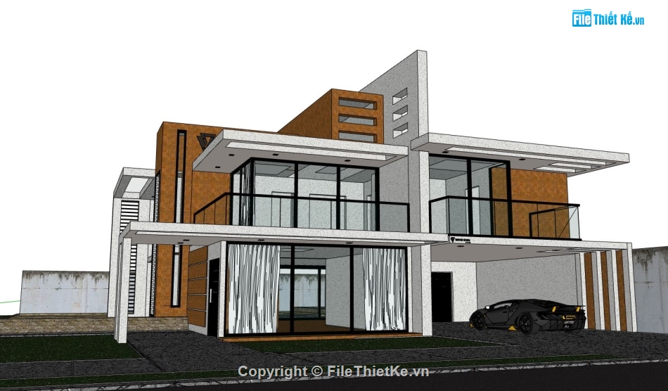 villa 2 tầng,sketchup villa 2 tầng,phối cảnh villa 2 tầng,mẫu villa 2 tầng