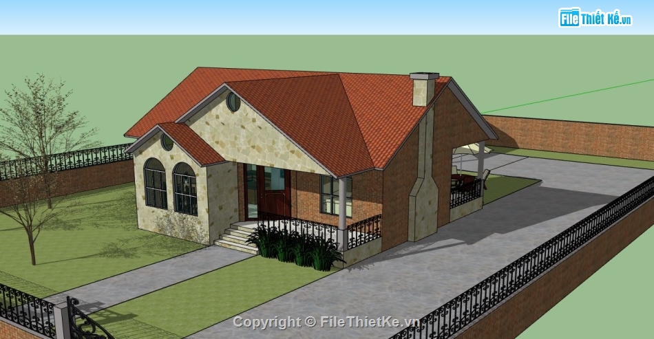 sketchup biệt thự 1 tầng,Thiết kế biệt thự 1 tầng,biệt thự 1 tầng