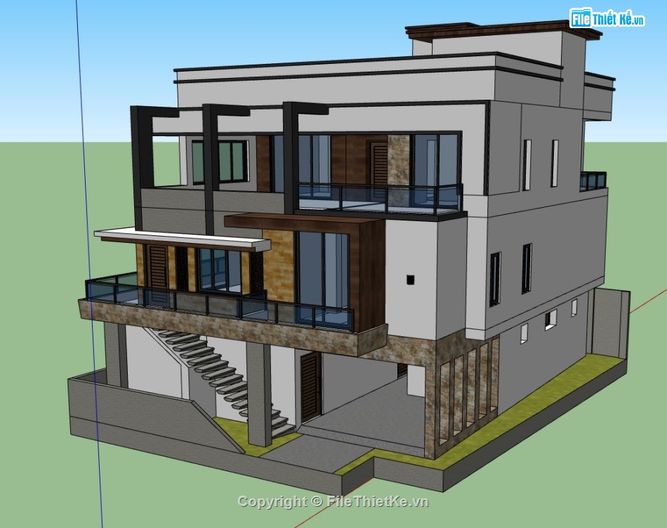 mẫu biệt thự sketchup,sketchup biệt thự 3 tầng,file biệt thự 3 tầng