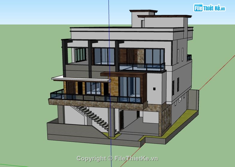 mẫu biệt thự sketchup,sketchup biệt thự 3 tầng,file biệt thự 3 tầng