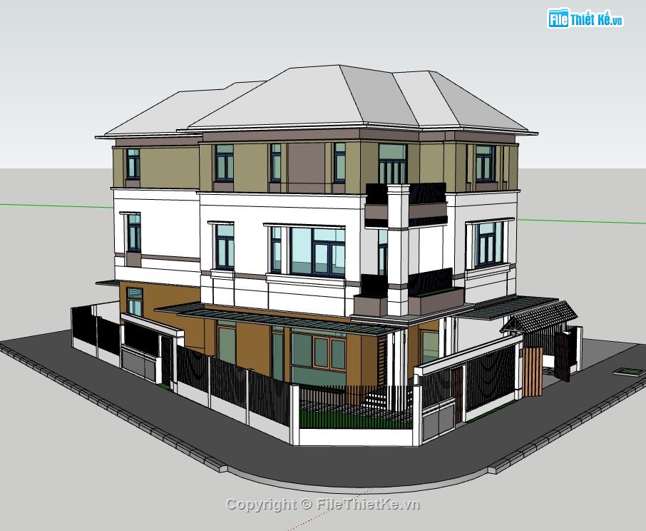 biệt thự 3 tầng,model biệt thự 3 tầng,file skecthup biệt thự 3 tầng