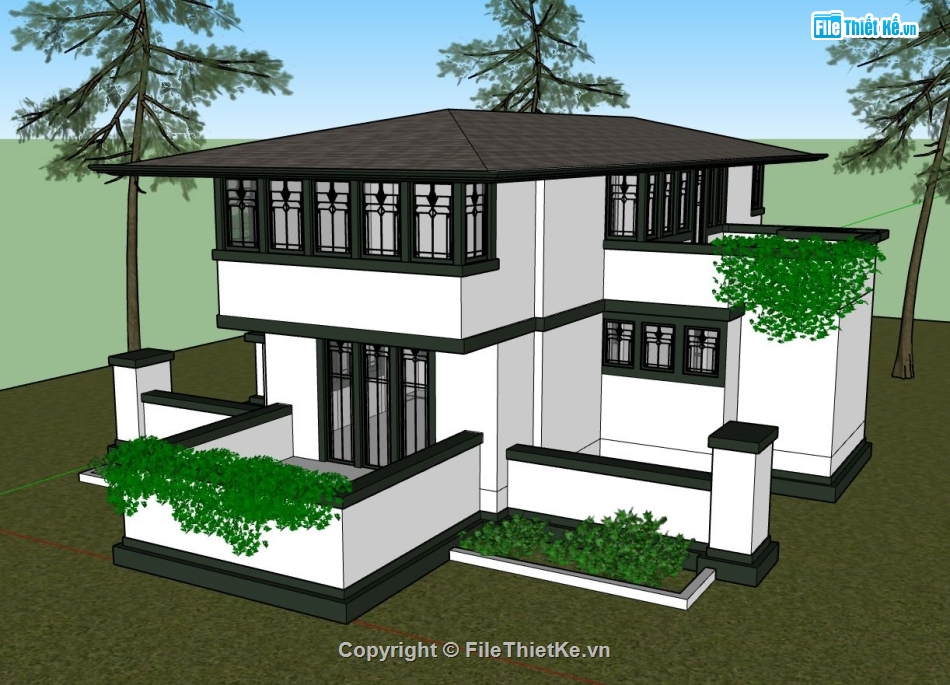 biệt thự đẹp 2,biệt thự 2 tầng,file sketchup 2 tầng