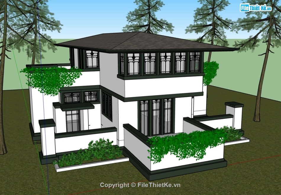 biệt thự đẹp 2,biệt thự 2 tầng,file sketchup 2 tầng