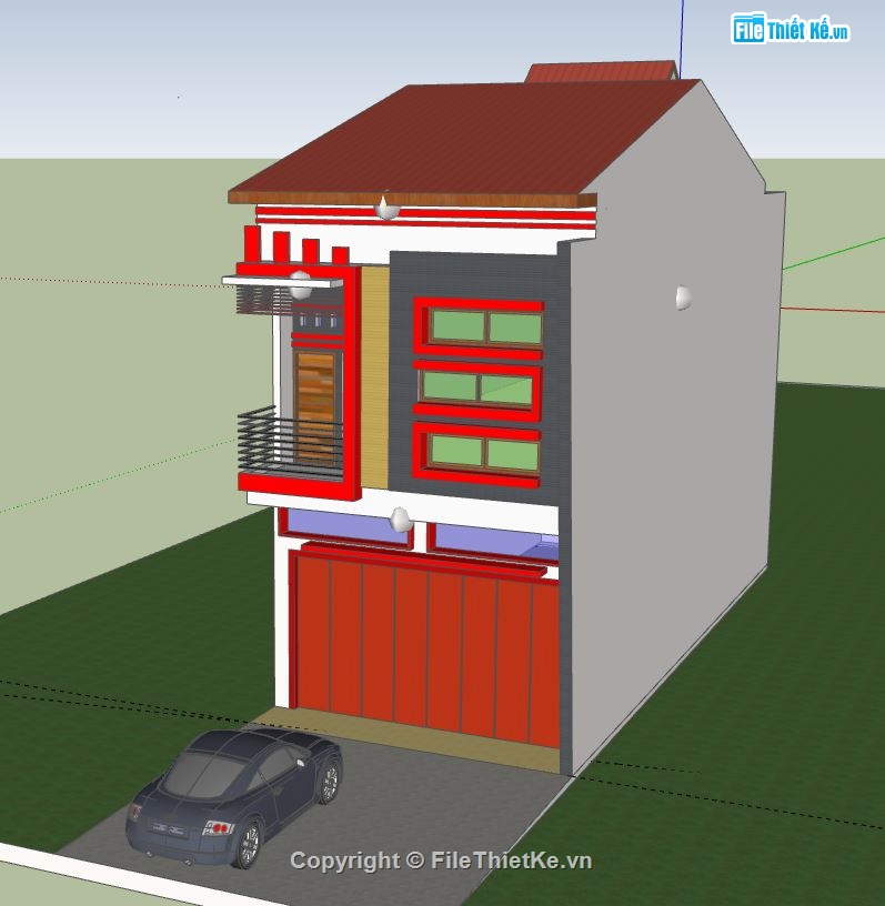 Nhà phố 2 tầng,model su nhà phố 2 tầng,file su nhà phố 2 tầng,sketchup nhà phố 2 tầng,nhà phố 2 tầng sketchup