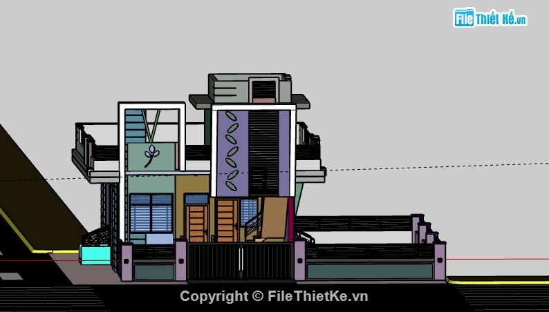 Nhà phố 2 tầng,file su nhà phố 2,file sketchup nhà phố 2 tầng