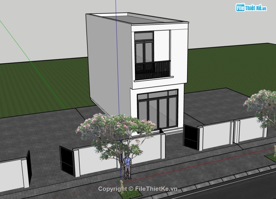 nhà phố 2 tầng,sketchup nhà phố 2 tầng,mẫu nhà phố 2 tầng