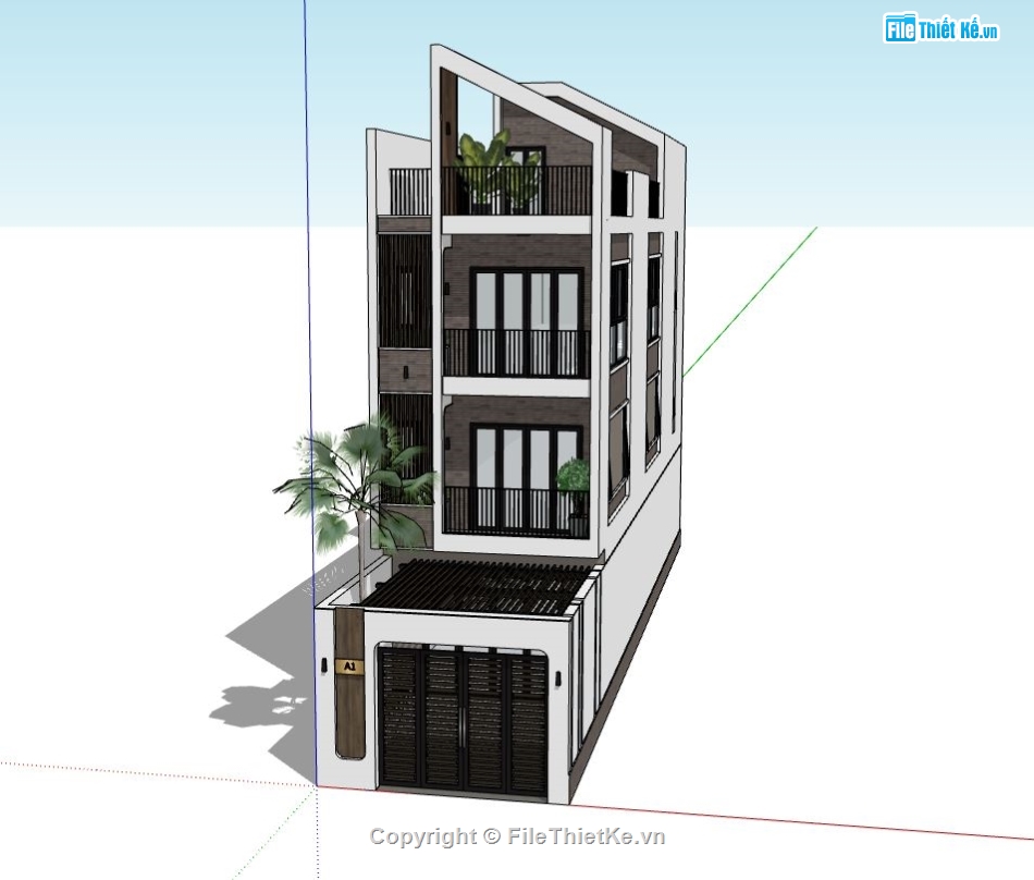 nhà phố 3 tầng,nhà 3 tầng,sketchup nhà phố 3 tầng