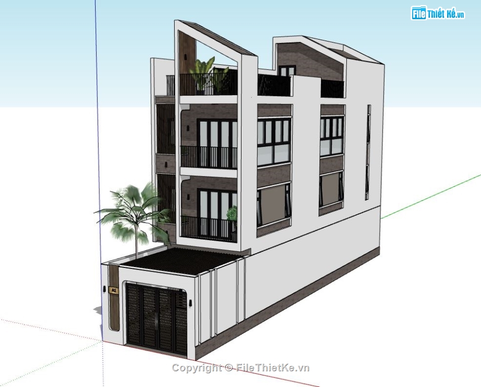 nhà phố 3 tầng,nhà 3 tầng,sketchup nhà phố 3 tầng