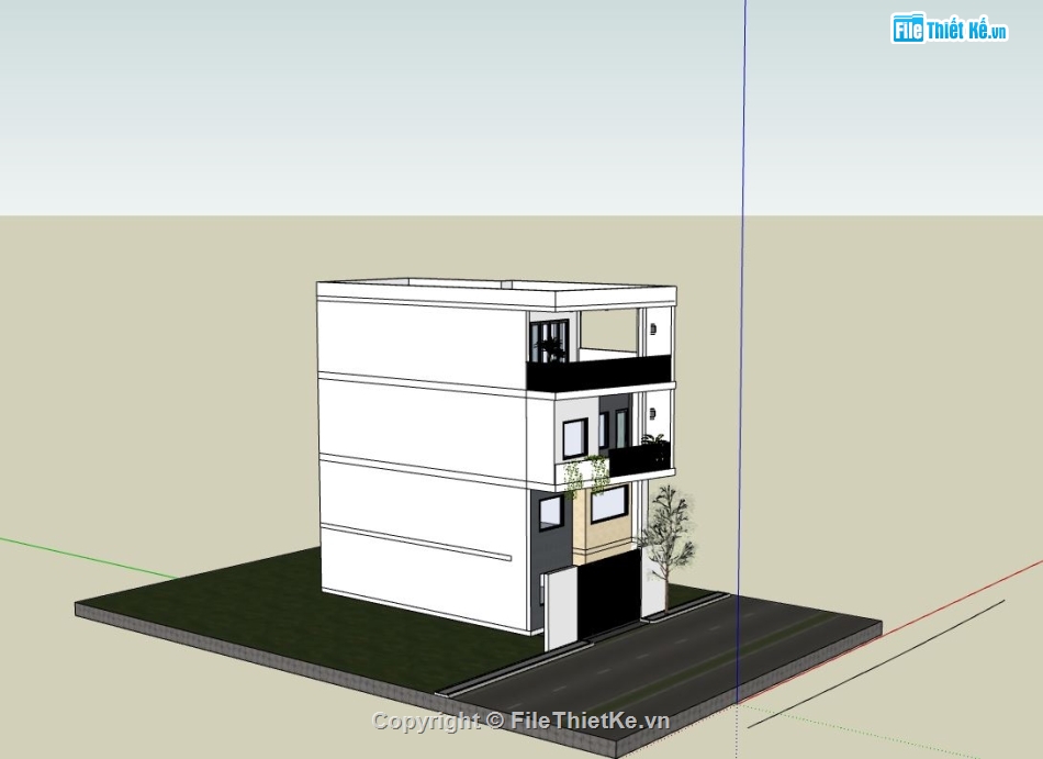 nhà phố 3 tầng,sketchup nhà phố,mẫu 3d nhà phố,phối cảnh nhà phố 3 tầng