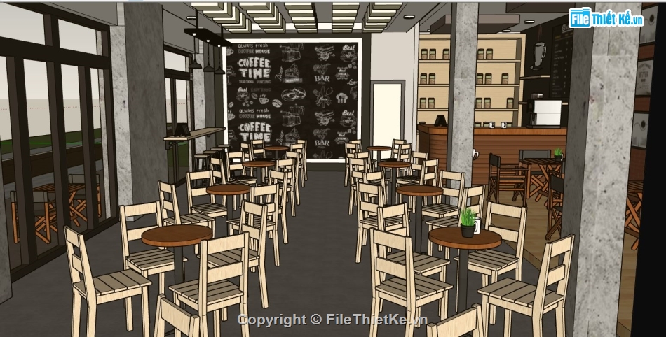 sketchup quán cafe,cafe sketchup,quán cafe sketchup,model su quán cafe