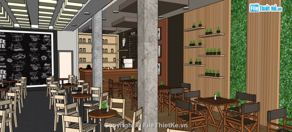 sketchup quán cafe,cafe sketchup,quán cafe sketchup,model su quán cafe