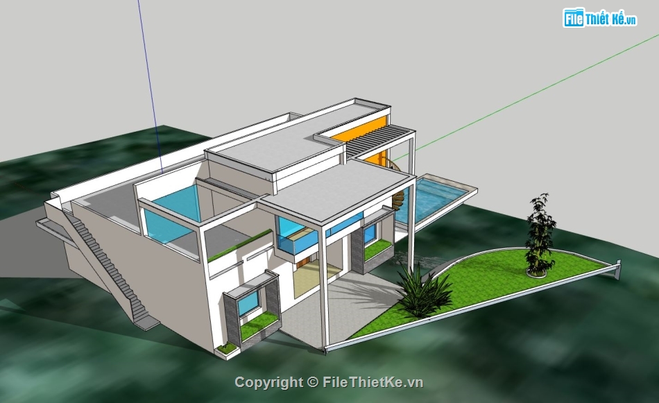 biệt thự 2 tầng,file sketchup biệt thự 2 tầng,phối cảnh biệt thự 2 tầng,mẫu biệt thự 2 tầng