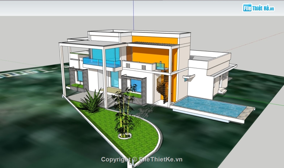 biệt thự 2 tầng,file sketchup biệt thự 2 tầng,phối cảnh biệt thự 2 tầng,mẫu biệt thự 2 tầng