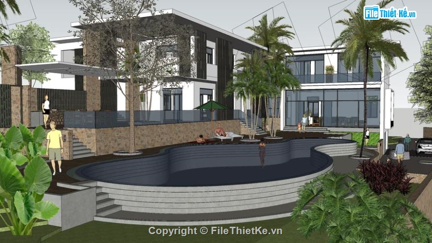 Villa 2 tầng file sketchup,Model su villa 2 tầng,villa 2 tầng model su,file sketchup villa 2 tầng