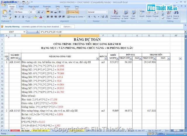 trường tiểu học Long khánh B,bản vẽ trường tiểu học,dự toán trường tiểu học