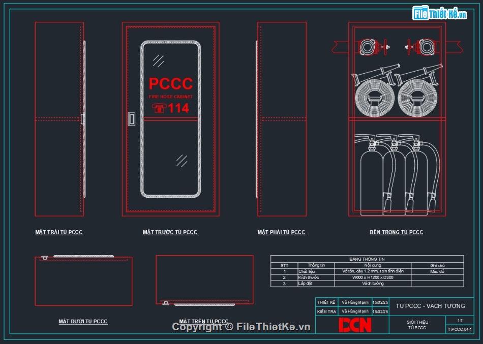 Tủ chữa cháy vách tường,Tủ chữa cháy âm tường,Tủ chữa cháy trong nhà,Tủ chữa cháy ngoài trời,Bản vẽ tủ điện PCCC,DCN